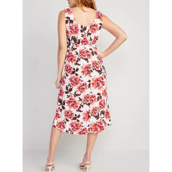 Old Navy Waist-Defined Sleeveless Printed Crepe Midi Dress Size XXL Tall Floral - Picture 4 of 11